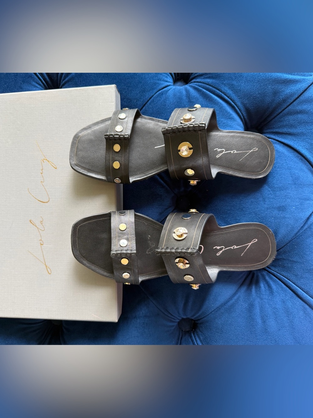 Lola Cruz Black Studded Slide Sandals